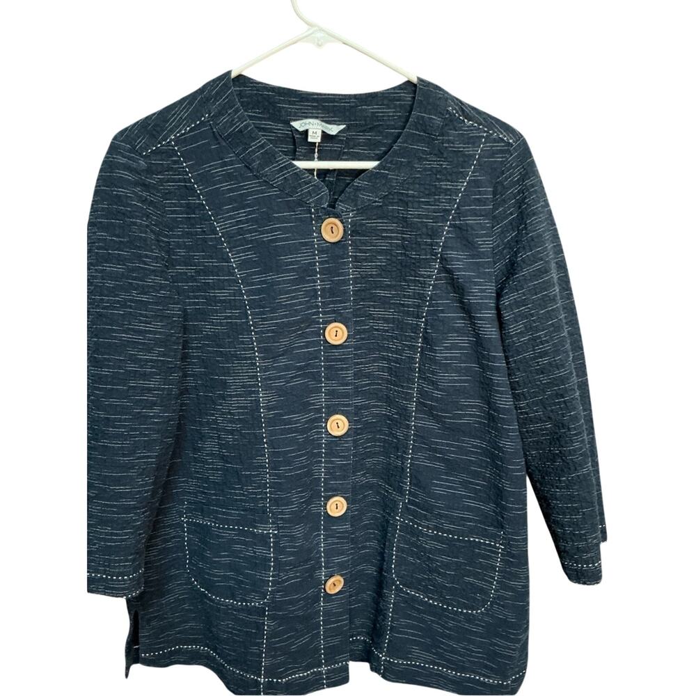 John Mark Navy Textured Button-Front Jacket